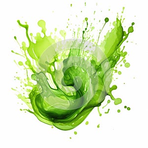 Watercolor-Style green slime splat with White Background