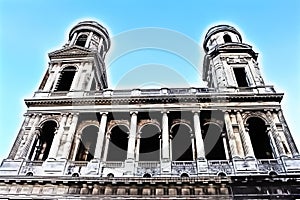 Watercolor style painting which represents a glimpse of one of the churches in the center of Paris