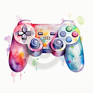 Watercolor-Style a video game controller with White Background