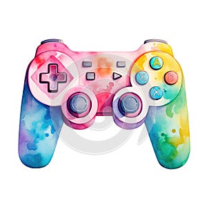 Watercolor-Style a video game controller with White Background