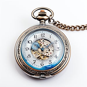 Watercolor-Style vintage antique pocket watch with White Background