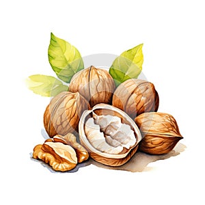 Watercolor-Style a walnuts with White Background