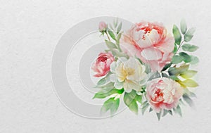 Watercolor style Wild red white flowers bouquet painting white background.