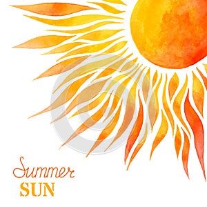 Watercolor summer sun background.