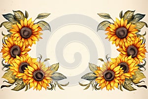 Watercolor sunflower frames on retro background