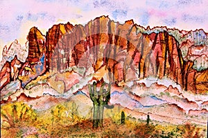 Watercolor Superstition Mountains Wilderness Area Phoenix Arizona photo
