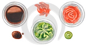 Watercolor sushi sauces set