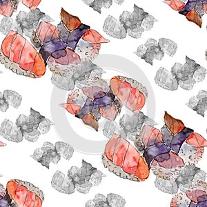 Watercolor sushi set of beautiful tasty japanese sushi illustration. Seamless background pattern.