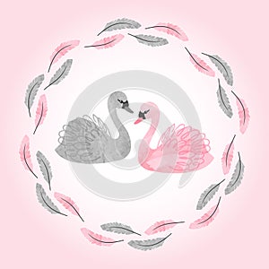 Watercolor swans vector illustration. Wedding invitation