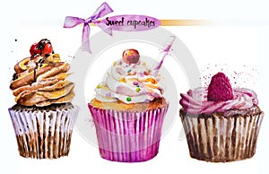 Watercolor sweet cupcake