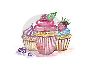 Watercolor sweet desserts set for cards