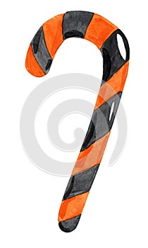 Watercolor sweet orange black candy cane twisted isolated on white background