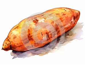 Watercolor Sweet Potato Isolated, Aquarelle Sweetpotato, Creative Watercolor Batata photo