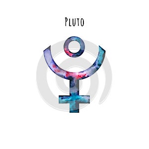 Watercolor symbol of Pluto. Hand drawn illustration is isolated on white. Astrological sign