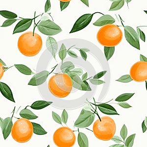 Watercolor Tangerine Seamless Pattern Stylish Wallpaper