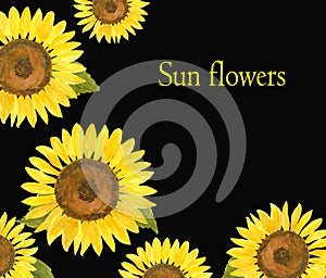 Watercolor template with sunflowers for invitations, fliers, cards photo