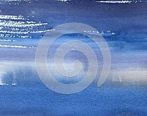 Watercolor texture with blue stripes, hand painting background