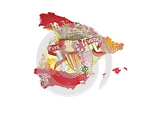 Watercolor texture of Spain flag . Spainish map.