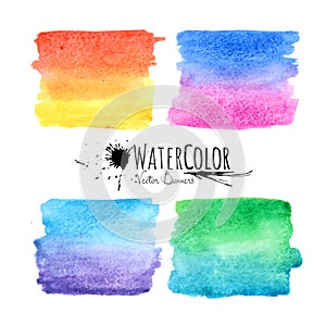 Watercolor textured paint stains colorful set