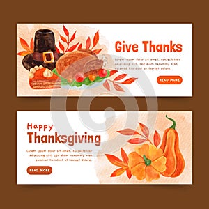 watercolor thanksgiving horizontal banners set vector design