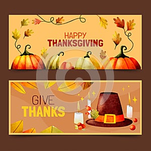 watercolor thanksgiving horizontal banners set vector design