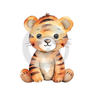 Watercolor tiger cub illustration isolated on white background
