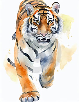 A watercolor tiger slowly approaching