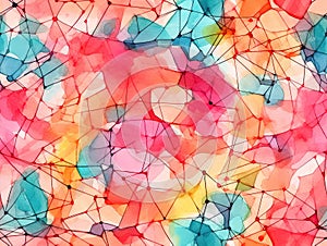 Watercolor tiles pattern. Colorful stained glass windows abstract wallpaper. For fabric design. Created with generative AI tools