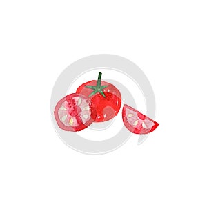 Watercolor tomato slice whole half illustration with clipping mask