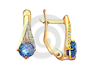 Watercolor topaz earrings jewelry illustration isolated
