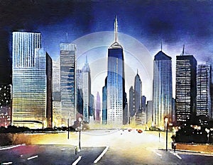Watercolor of traffic at night