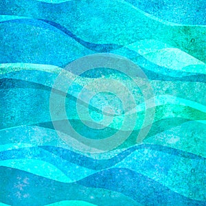 Watercolor transparent sea ocean wave teal turquoise colored background. Watercolour hand painted waves illustration