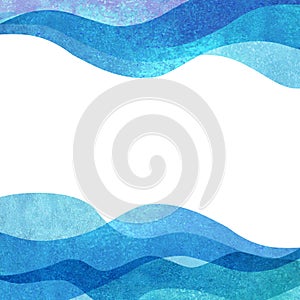 Watercolor transparent sea ocean wave teal turquoise colored background. Watercolour hand painted waves illustration