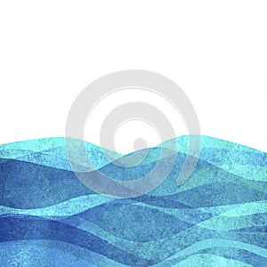 Watercolor transparent wave sea ocean teal turquoise colored background. Watercolour hand painted waves illustration