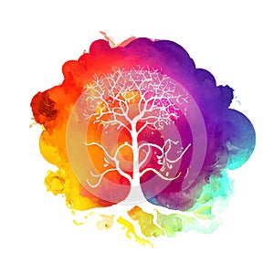 Watercolor tree, artistic, and beautiful. Generative AI.