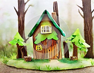 Watercolor of tree house elf dwelling