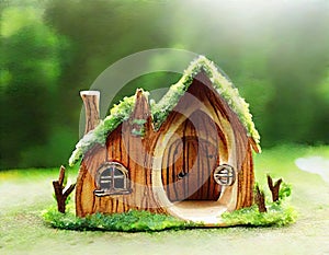 Watercolor of tree house elf dwelling