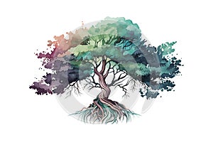 Watercolor tree. Vector illustration desing