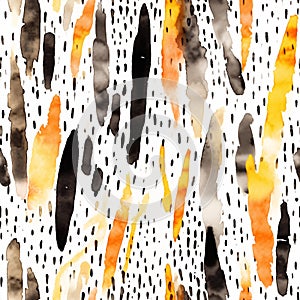 Watercolor trendy seamless pattern in yellow, orange, black and white colors