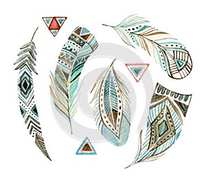 Watercolor tribal feather set