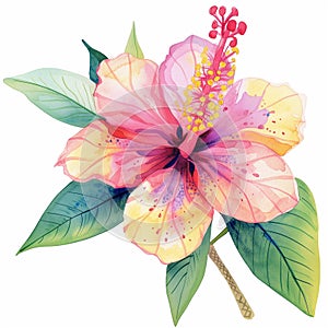 Watercolor tropical Ehmeya flower on white background. ai illustration.