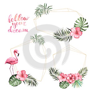 Watercolor tropical floral geometric frame