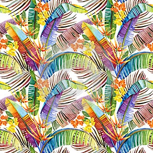 Watercolor tropical floral seamless pattern.