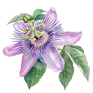 Watercolor tropical flower passionflower on white background. ai illustration.