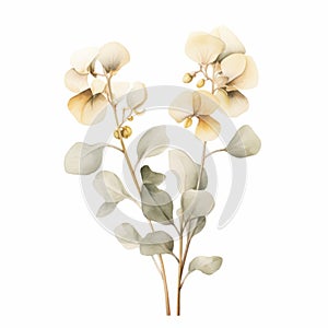 Watercolor Tropical Flowers: Minimalist Purity In Pastel Beige And Green photo