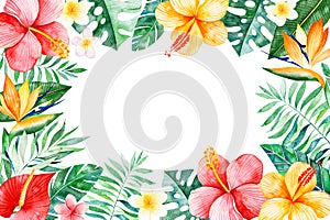 Watercolor tropical frame border