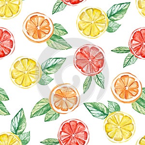 Watercolor tropical fruit pattern. lemon, orange, grapefruit print for the textile fabric, wallpaper, poster background, social me