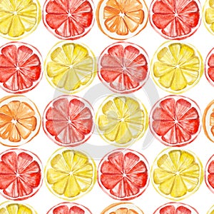 Watercolor tropical fruit pattern. lemon, orange, grapefruit print for the textile fabric, wallpaper, poster background, vibrant i