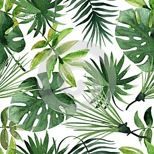 Watercolor tropical leaves seamless