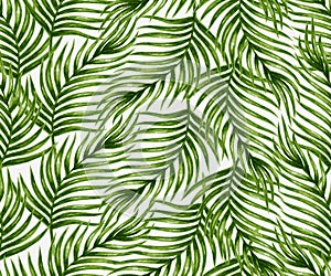 Watercolor tropical palm leaves seamless pattern